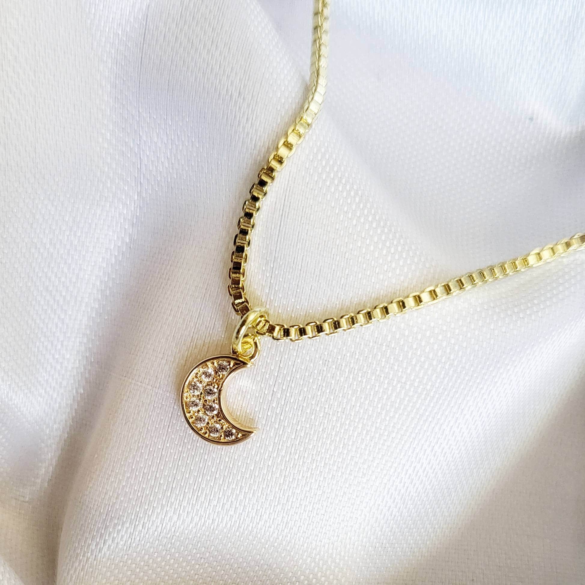 Tiny Pave Diamond Crescent Moon Necklace - Sarah O.